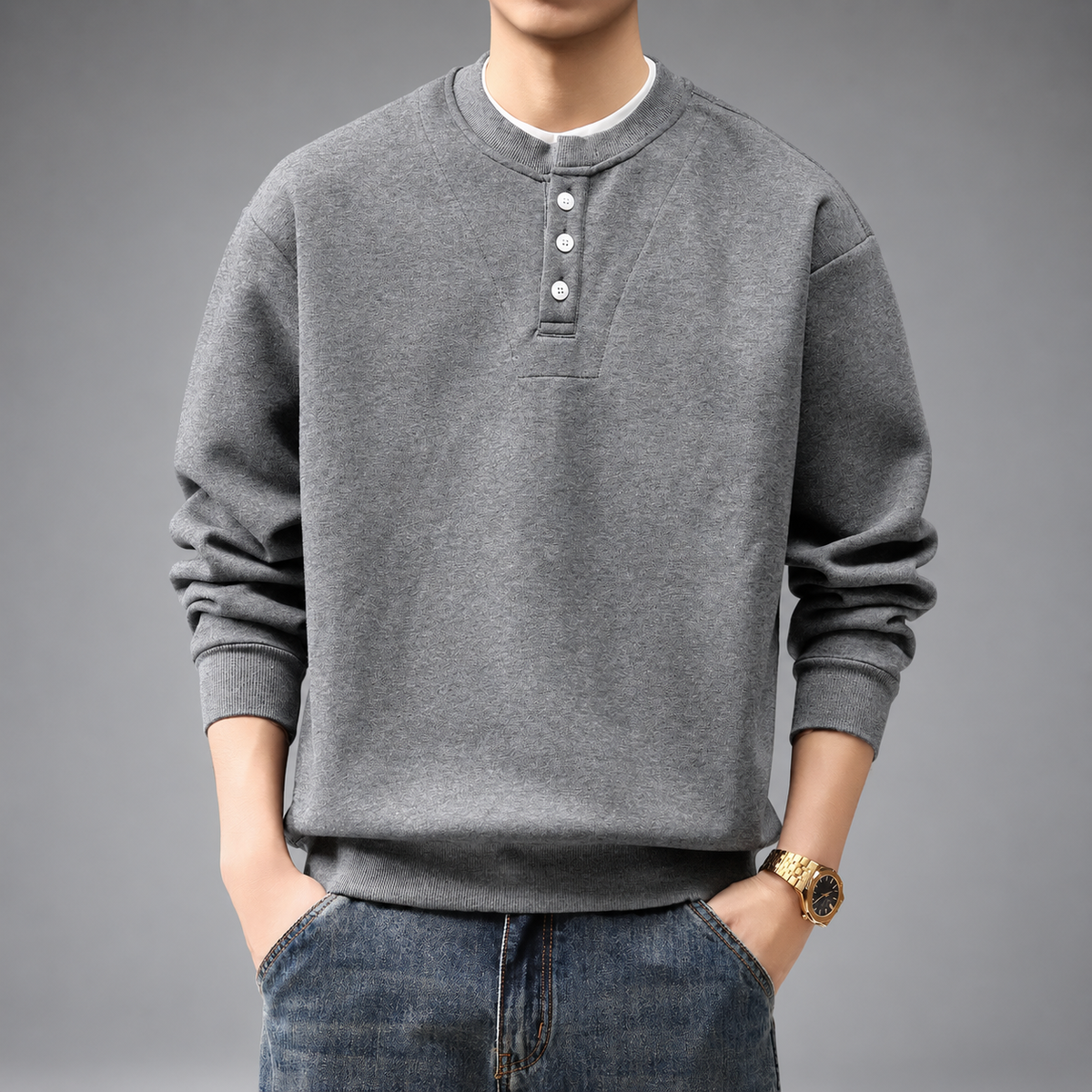 Venturo Men's Henley Neck Pullover Sweatshirt
