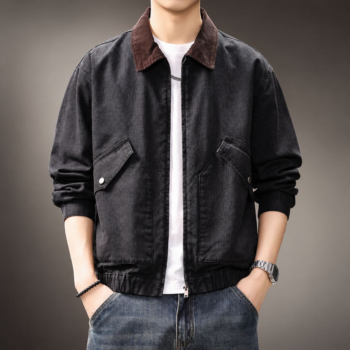 Elysian Casual Zip Jacket with Utility Pockets