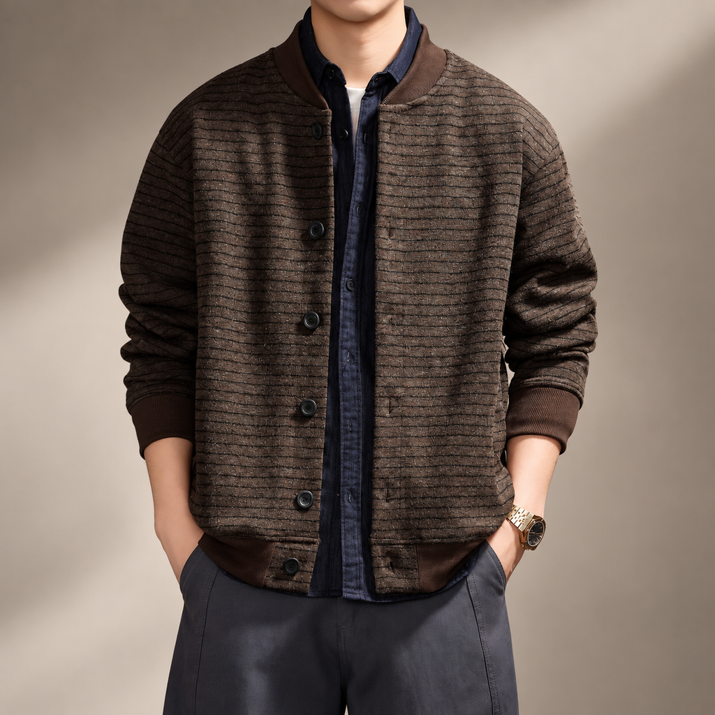Renzo Men’s Textured Stripe Button-Up Casual Jacket