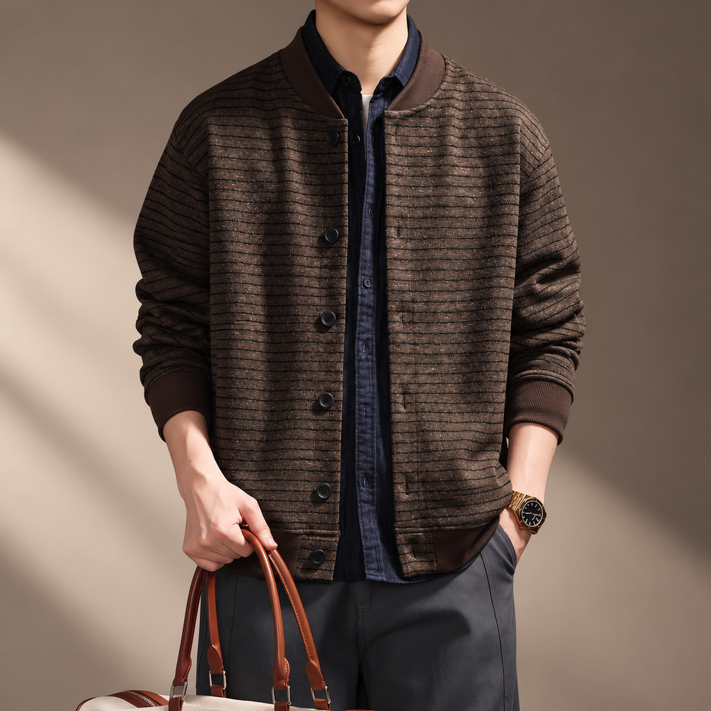 Renzo Men’s Textured Stripe Button-Up Casual Jacket