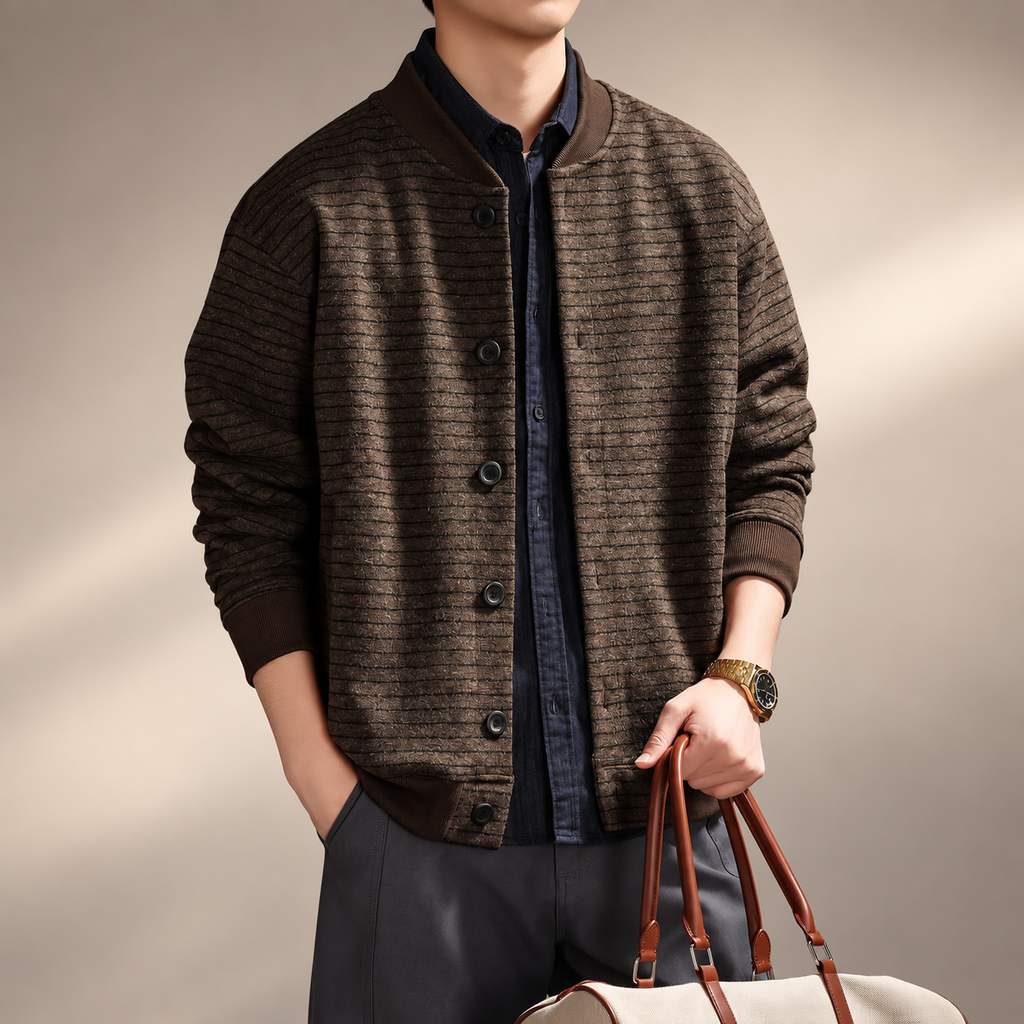 Renzo Men’s Textured Stripe Button-Up Casual Jacket