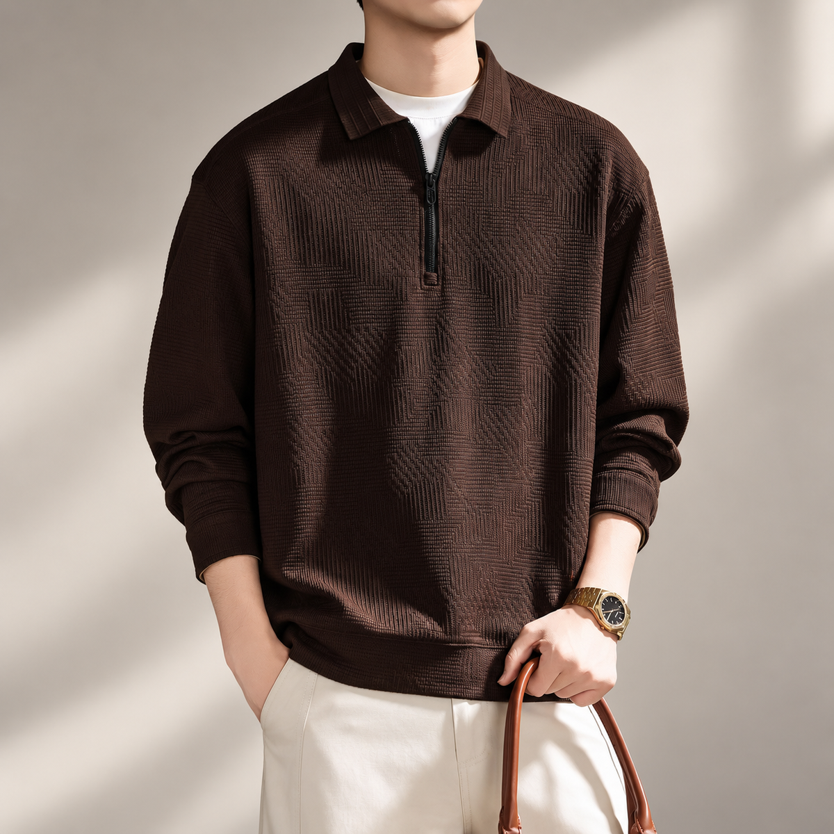 Benoit Men’s Geometric Knit Half-Zip Polo Sweater
