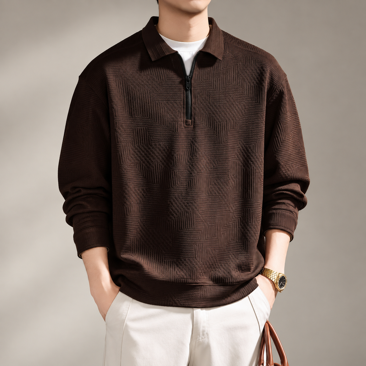 Benoit Men’s Geometric Knit Half-Zip Polo Sweater