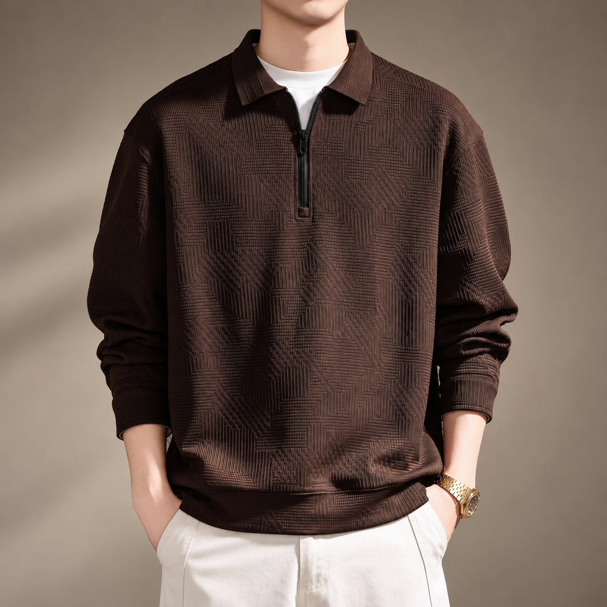 Benoit Men’s Geometric Knit Half-Zip Polo Sweater