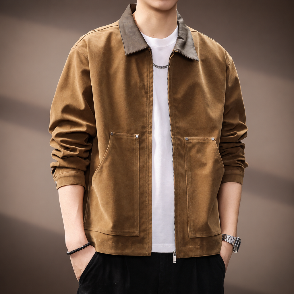 Aubin Men’s Casual Zip Jacket with Utility Pockets