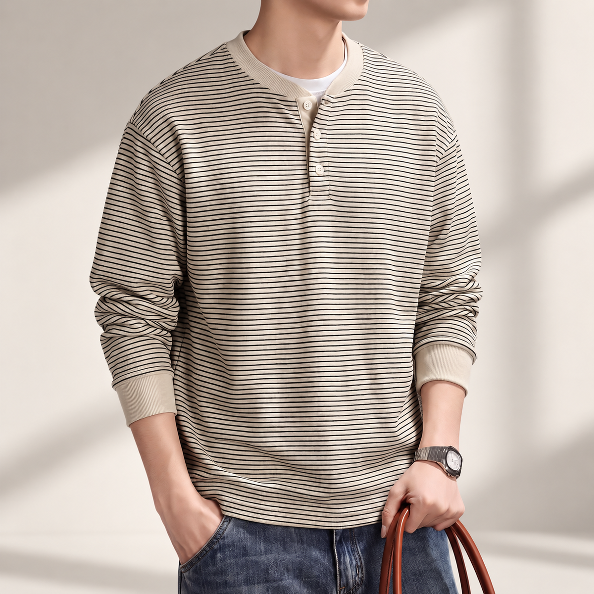 Dakota Men’s Striped Henley Long Sleeve Shirt