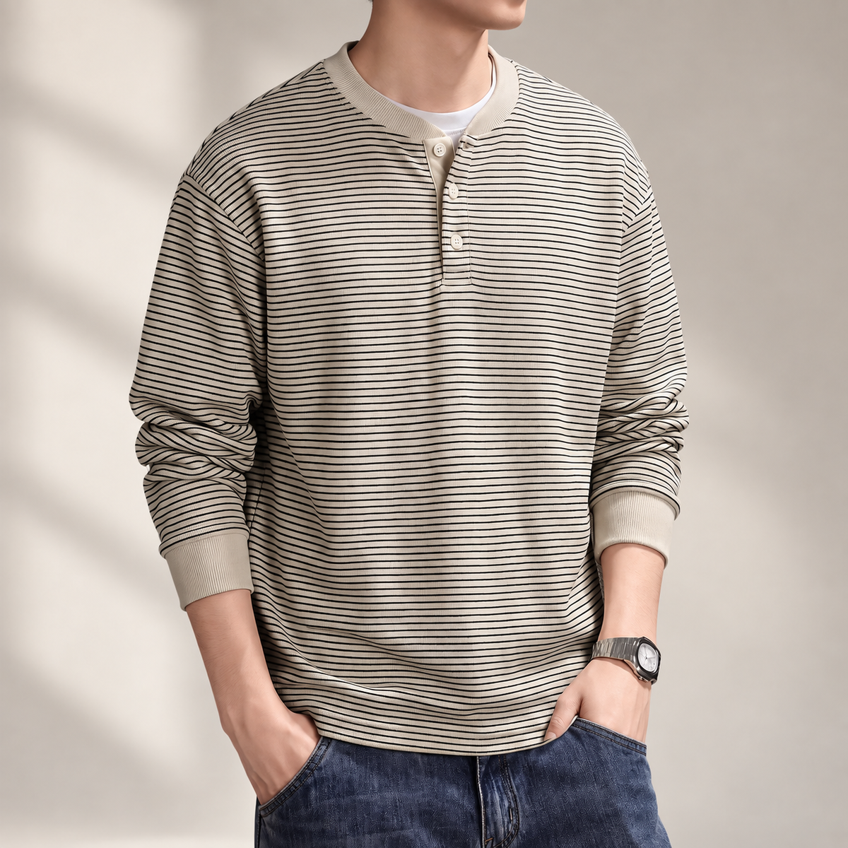Dakota Men’s Striped Henley Long Sleeve Shirt