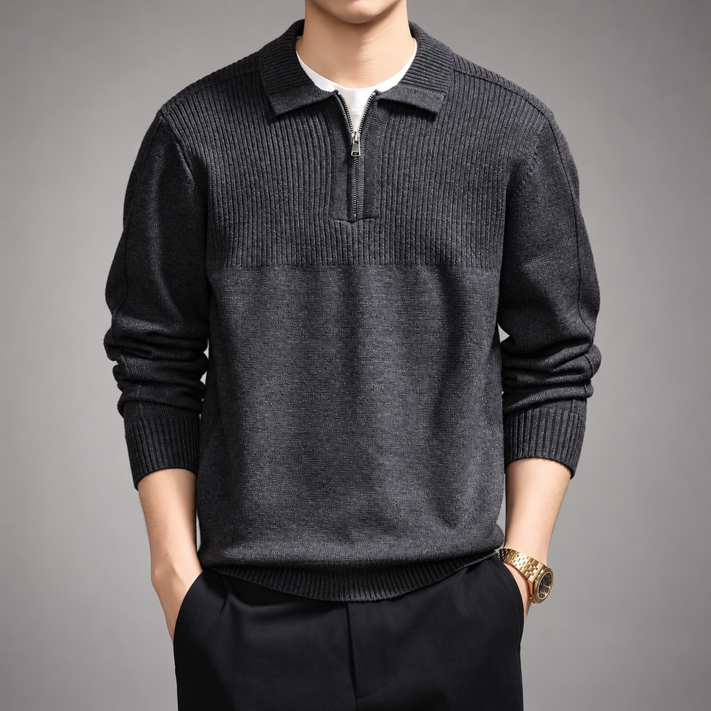Cedric Men's Ribbed Half-Zip Knit Polo Sweater