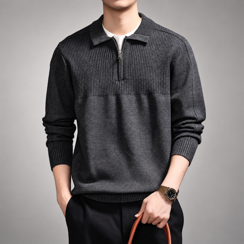 Cedric Men's Ribbed Half-Zip Knit Polo Sweater