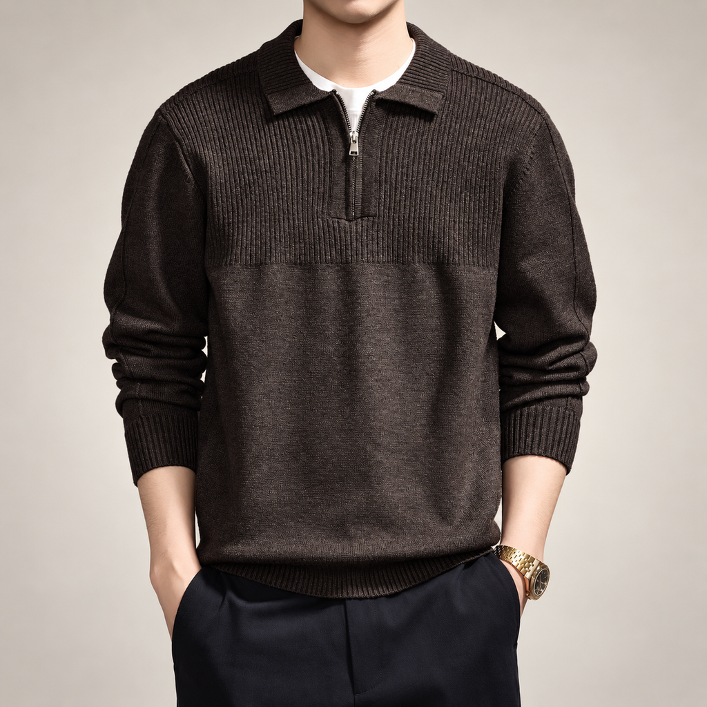 Cedric Men's Ribbed Half-Zip Knit Polo Sweater