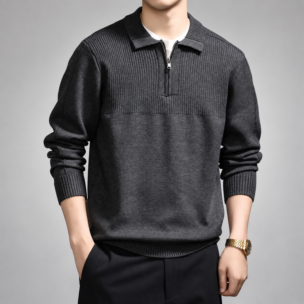 Cedric Men's Ribbed Half-Zip Knit Polo Sweater