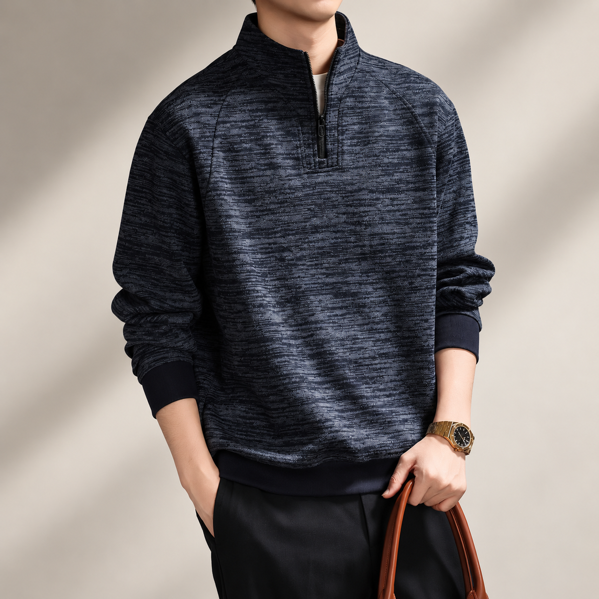 Alistair Men’s Textured Stand Collar Pullover