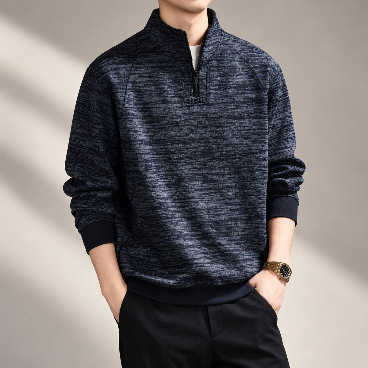Alistair Men’s Textured Stand Collar Pullover