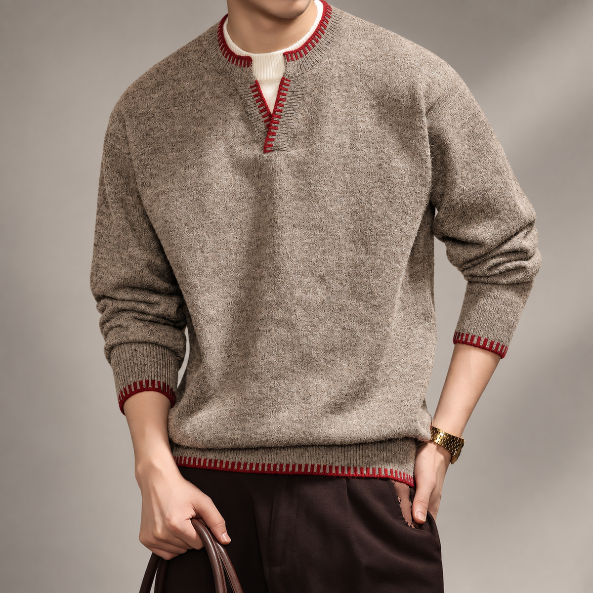 Bastien Men’s Contrast Trim Knit Sweater