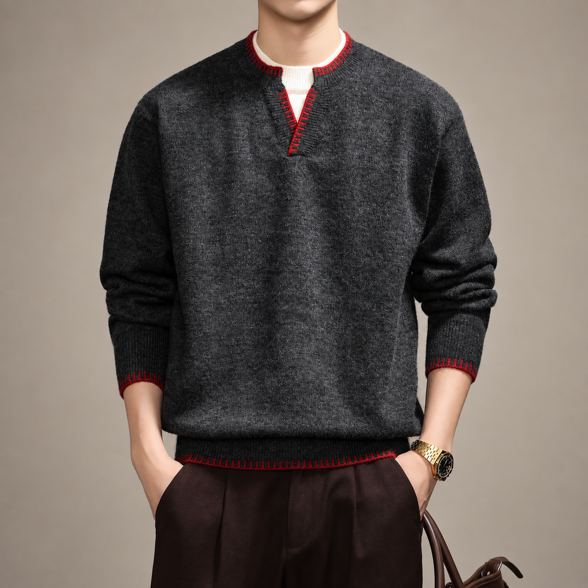 Bastien Men’s Contrast Trim Knit Sweater