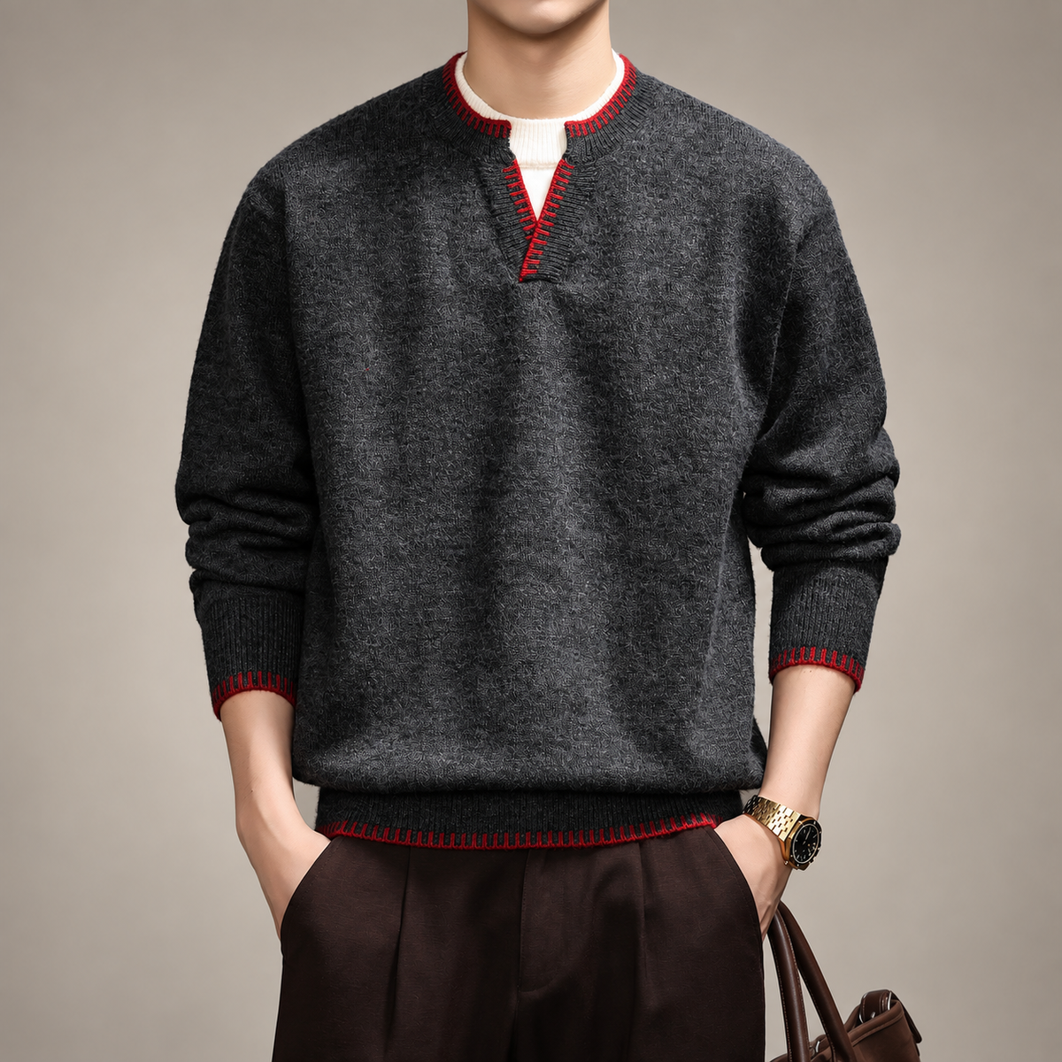 Bastien Men’s Contrast Trim Knit Sweater