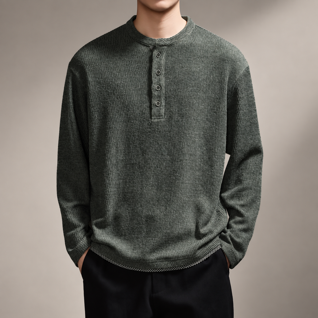 Dante Men's Button Henley Textured Knit Pullover
