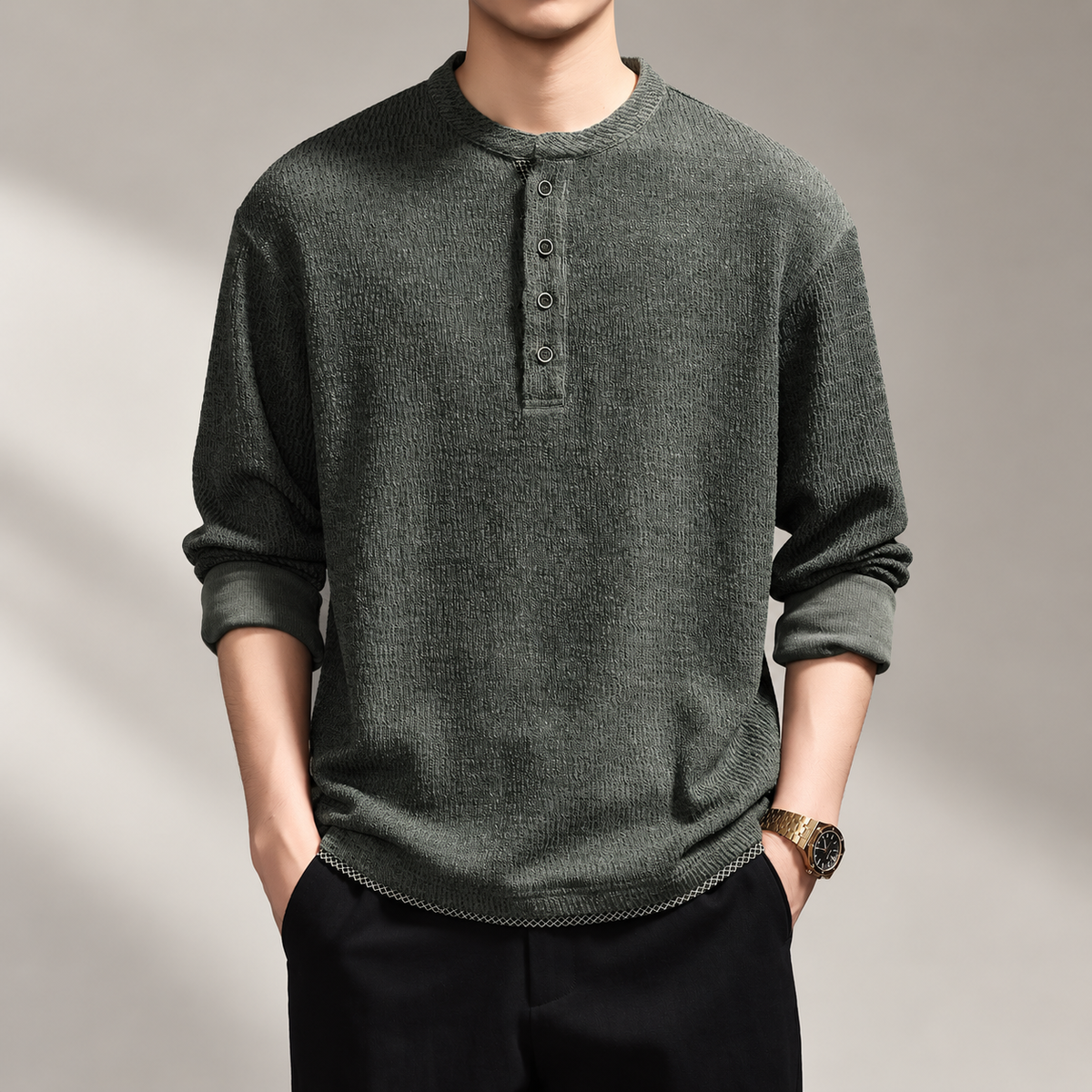 Dante Men's Button Henley Textured Knit Pullover