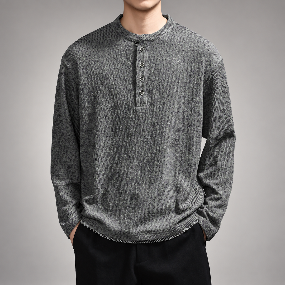 Dante Men's Button Henley Textured Knit Pullover