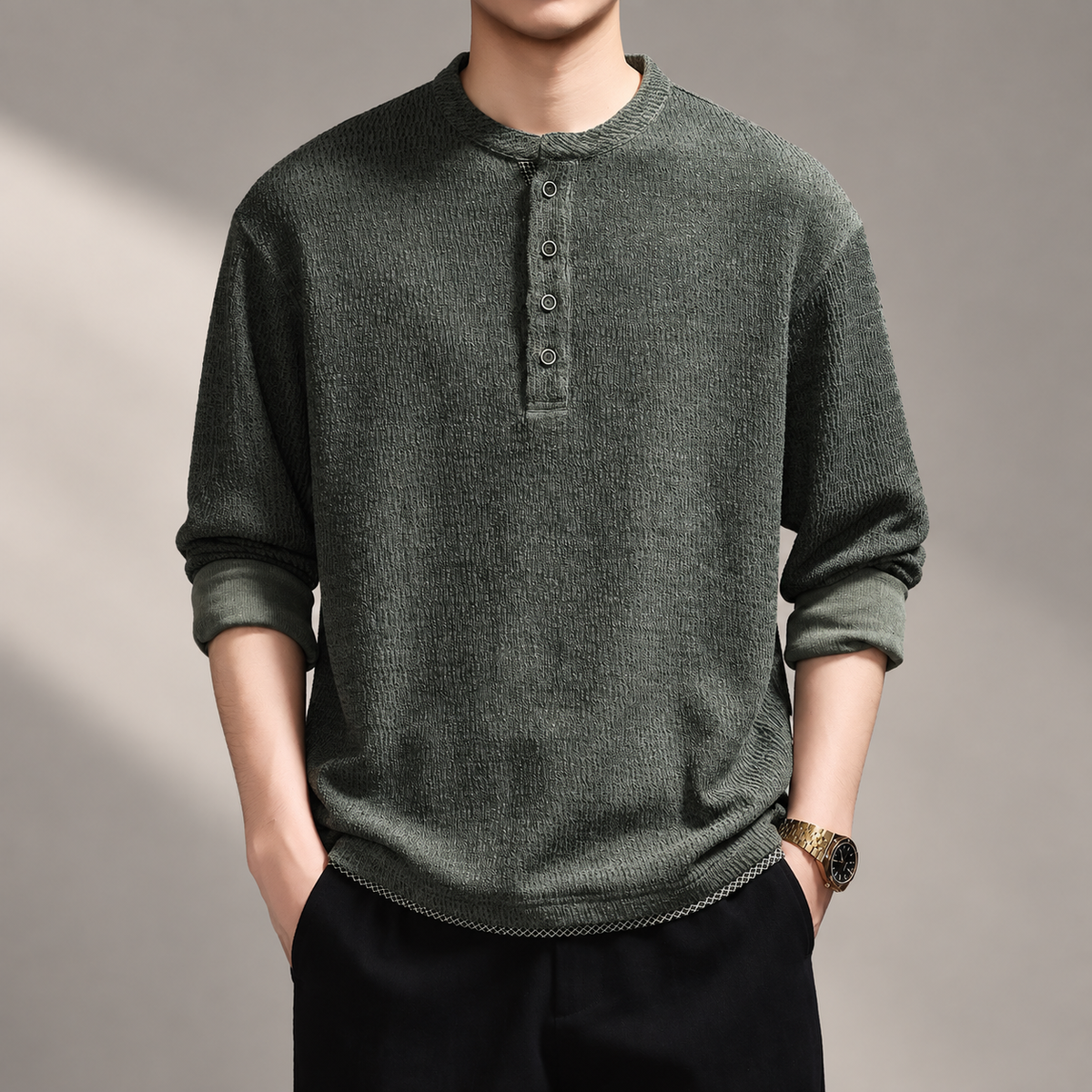 Dante Men's Button Henley Textured Knit Pullover