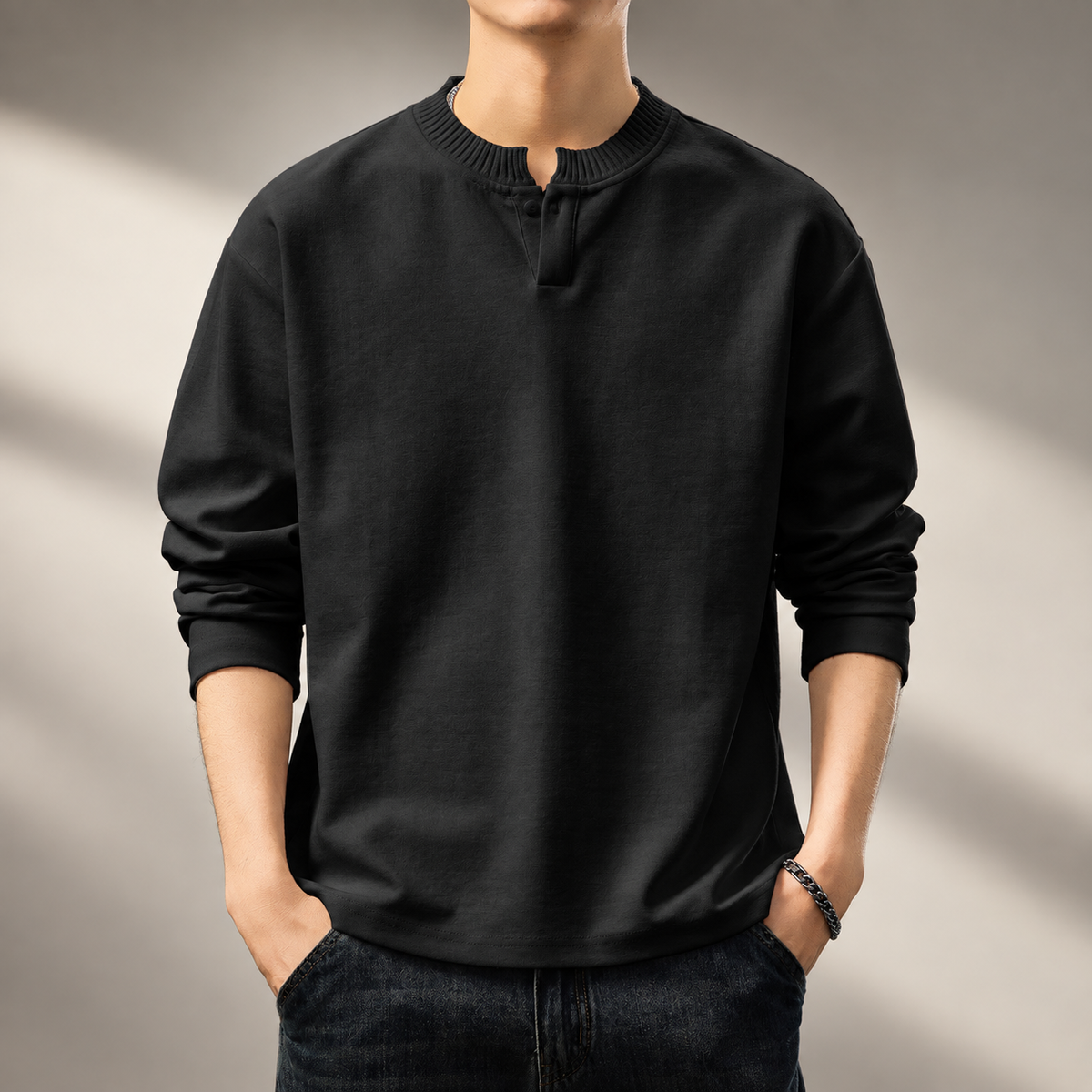 Giovanni Men’s Ribbed Collar Henley Shirt