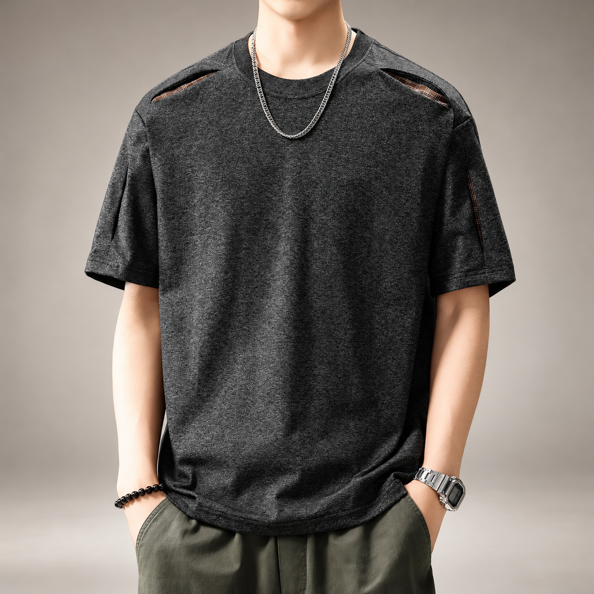 Laurent Men's Plaid Accent Short Sleeve T-Shirt