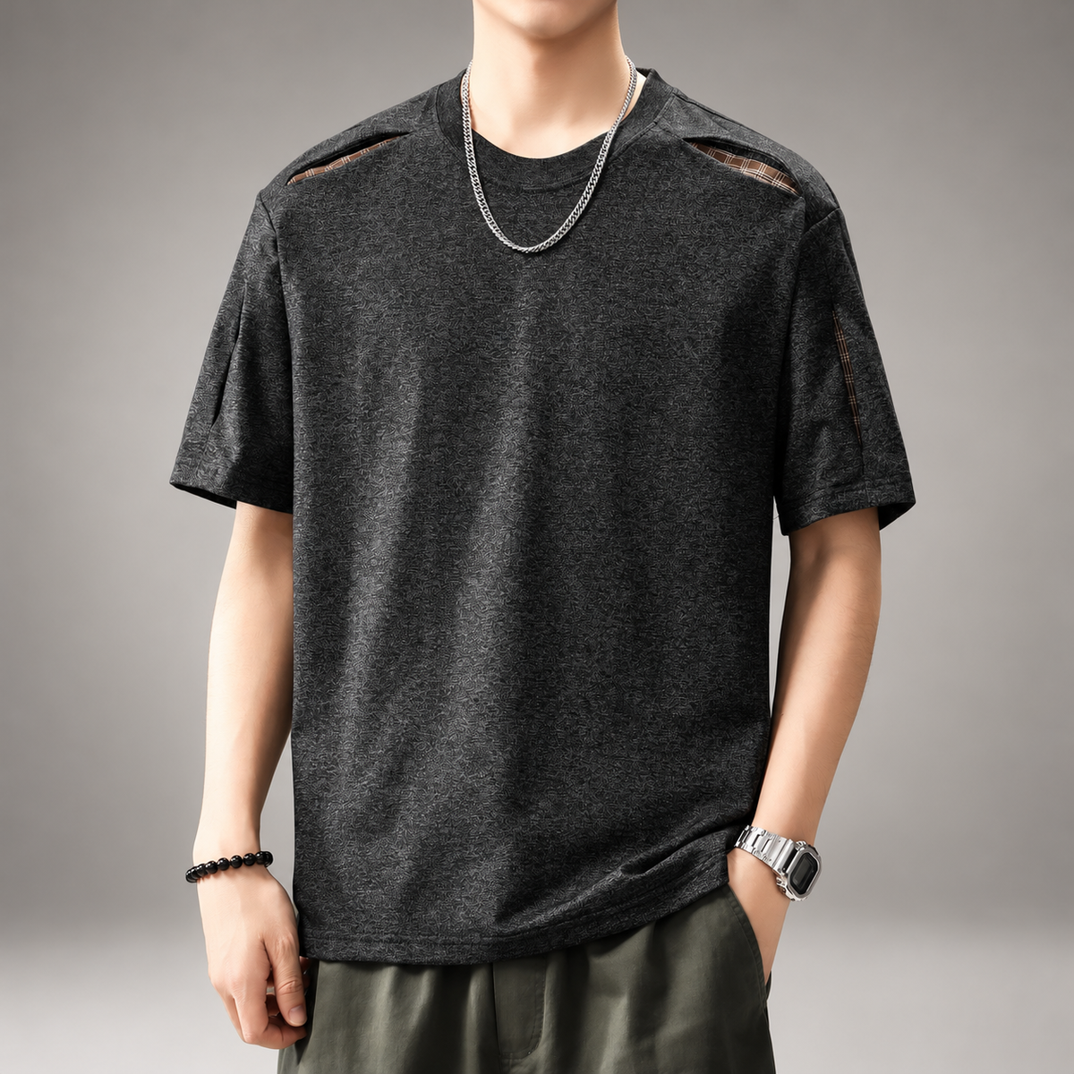 Laurent Men's Plaid Accent Short Sleeve T-Shirt