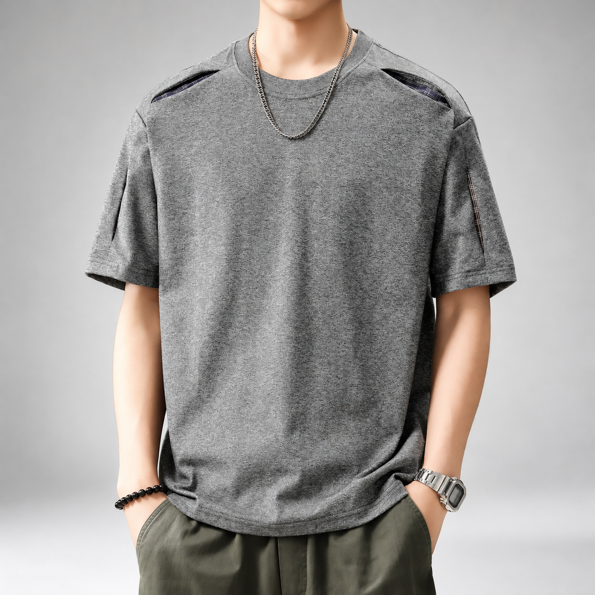 Laurent Men's Plaid Accent Short Sleeve T-Shirt