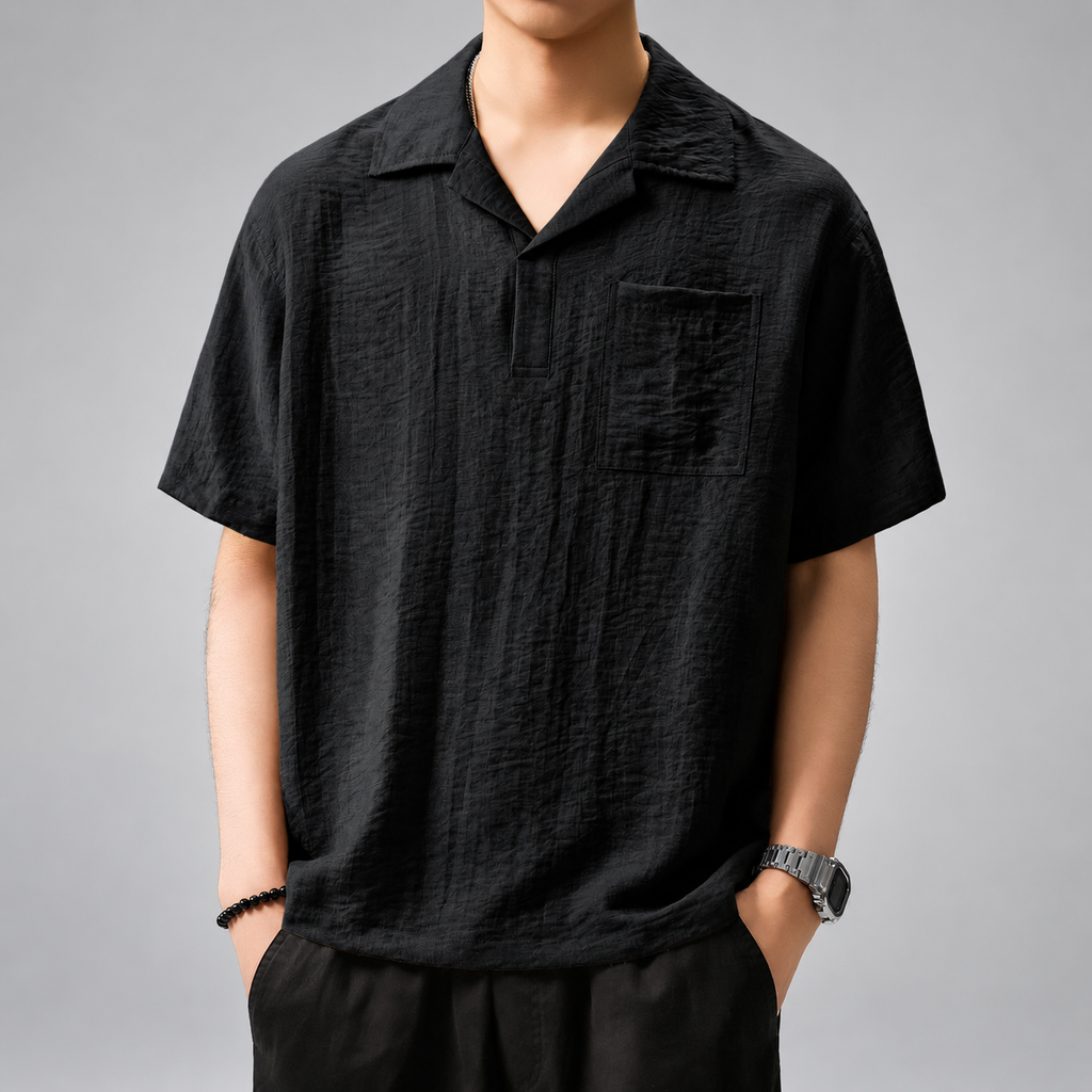 Virgil Men's Relaxed Fit Short Sleeve Pullover Shirt with Camp Collar