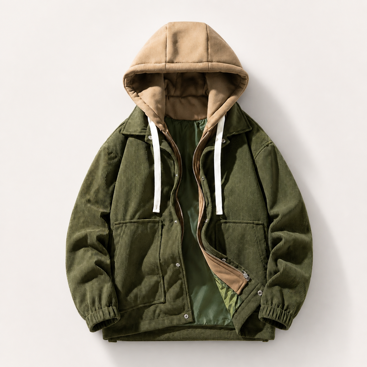 Cody Men's Corduroy Hoodie Jacket – 2-in-1 Zip Front Layered Coat