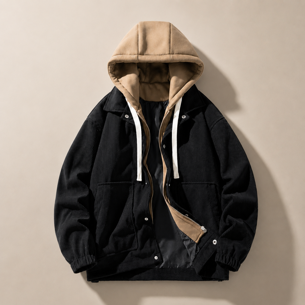 Cody Men's Corduroy Hoodie Jacket – 2-in-1 Zip Front Layered Coat