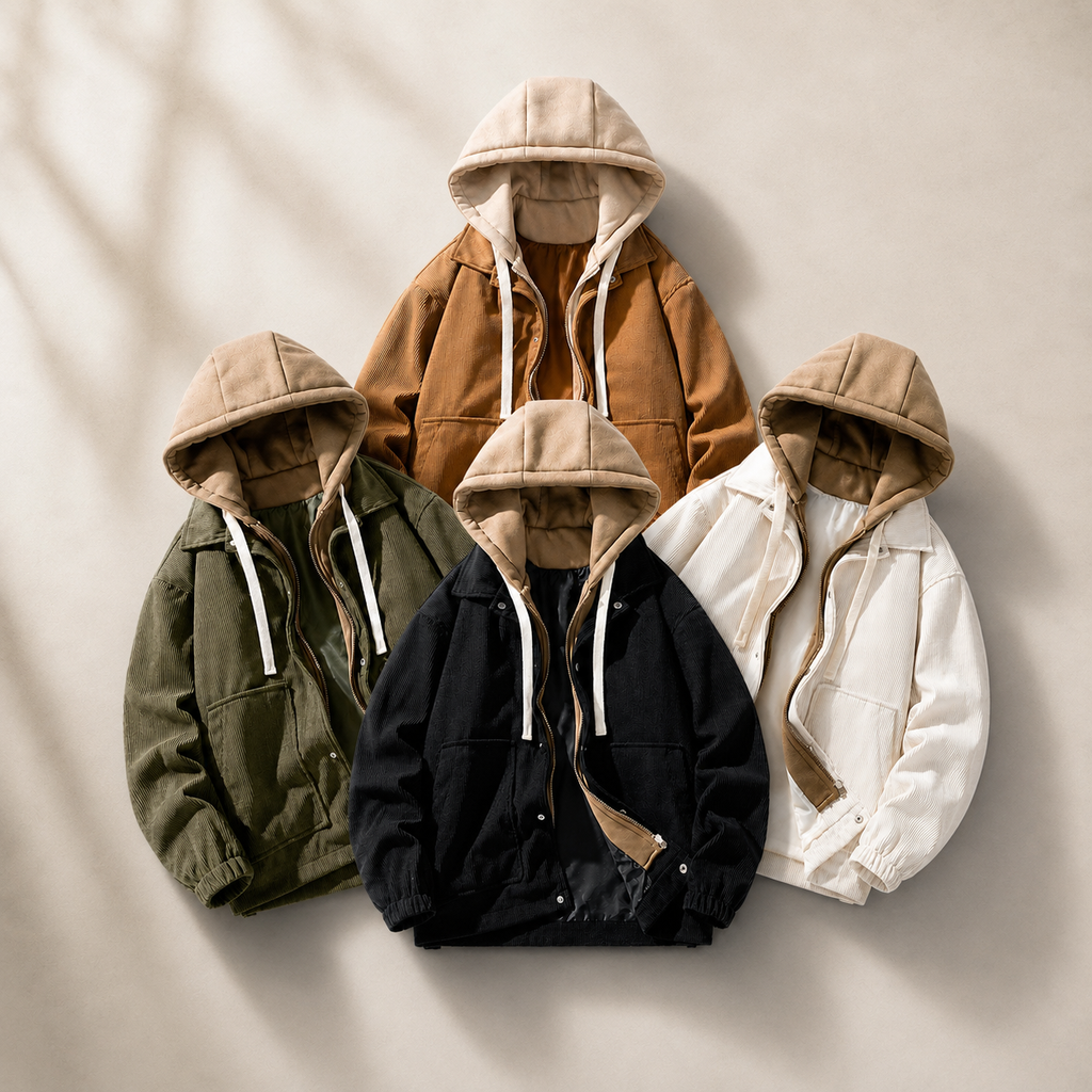 Cody Men's Corduroy Hoodie Jacket – 2-in-1 Zip Front Layered Coat