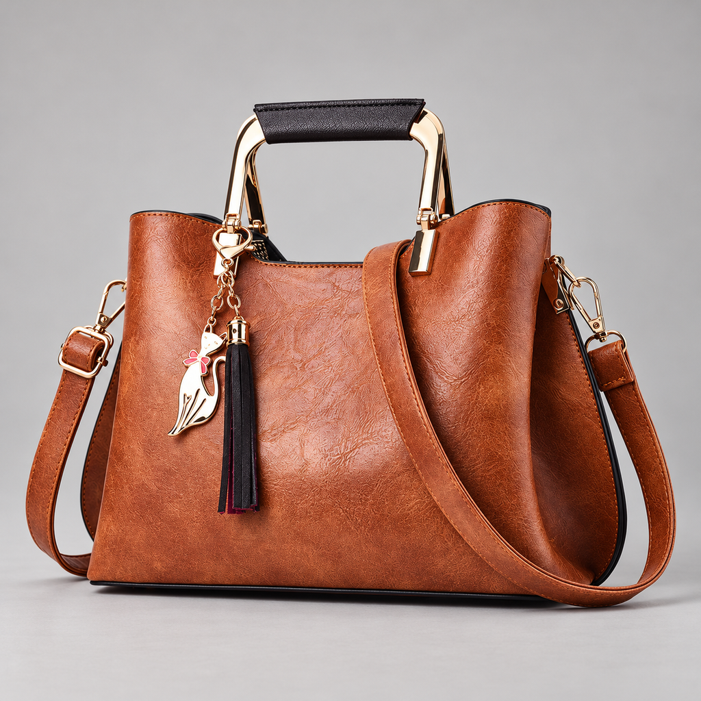 Nicolle Women’s Textured Top Handle Handbag with Cat Charm