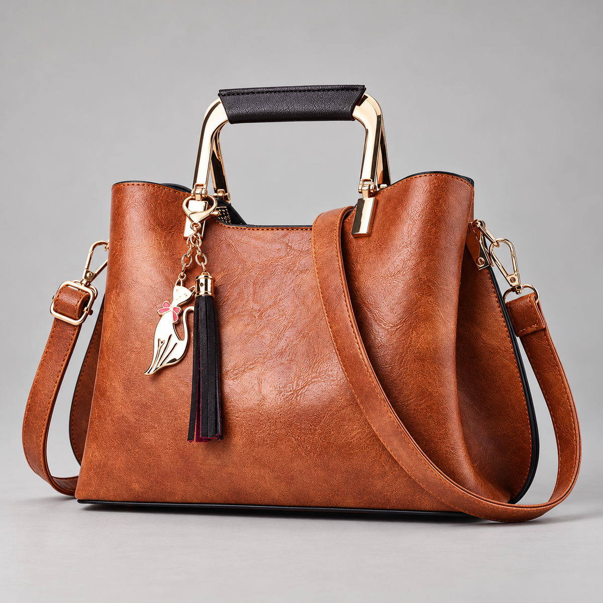 Nicolle Women’s Textured Top Handle Handbag with Cat Charm
