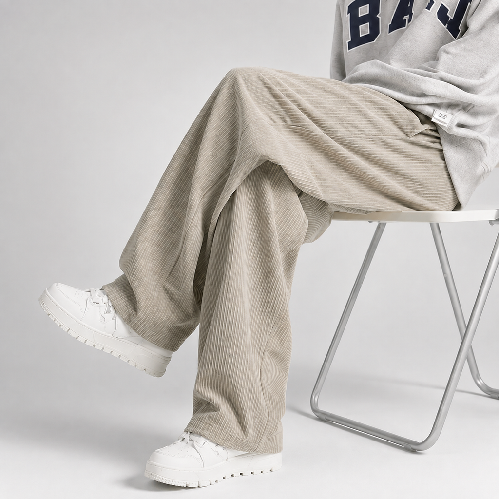 Colter Men's Corduroy Pants – Relaxed Wide Leg Drawstring Casual Trousers