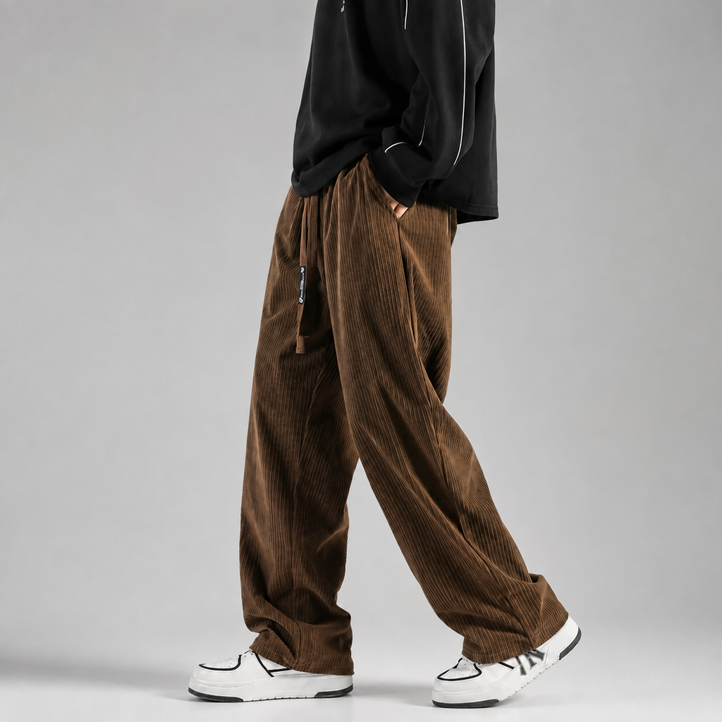 Colter Men's Corduroy Pants – Relaxed Wide Leg Drawstring Casual Trousers