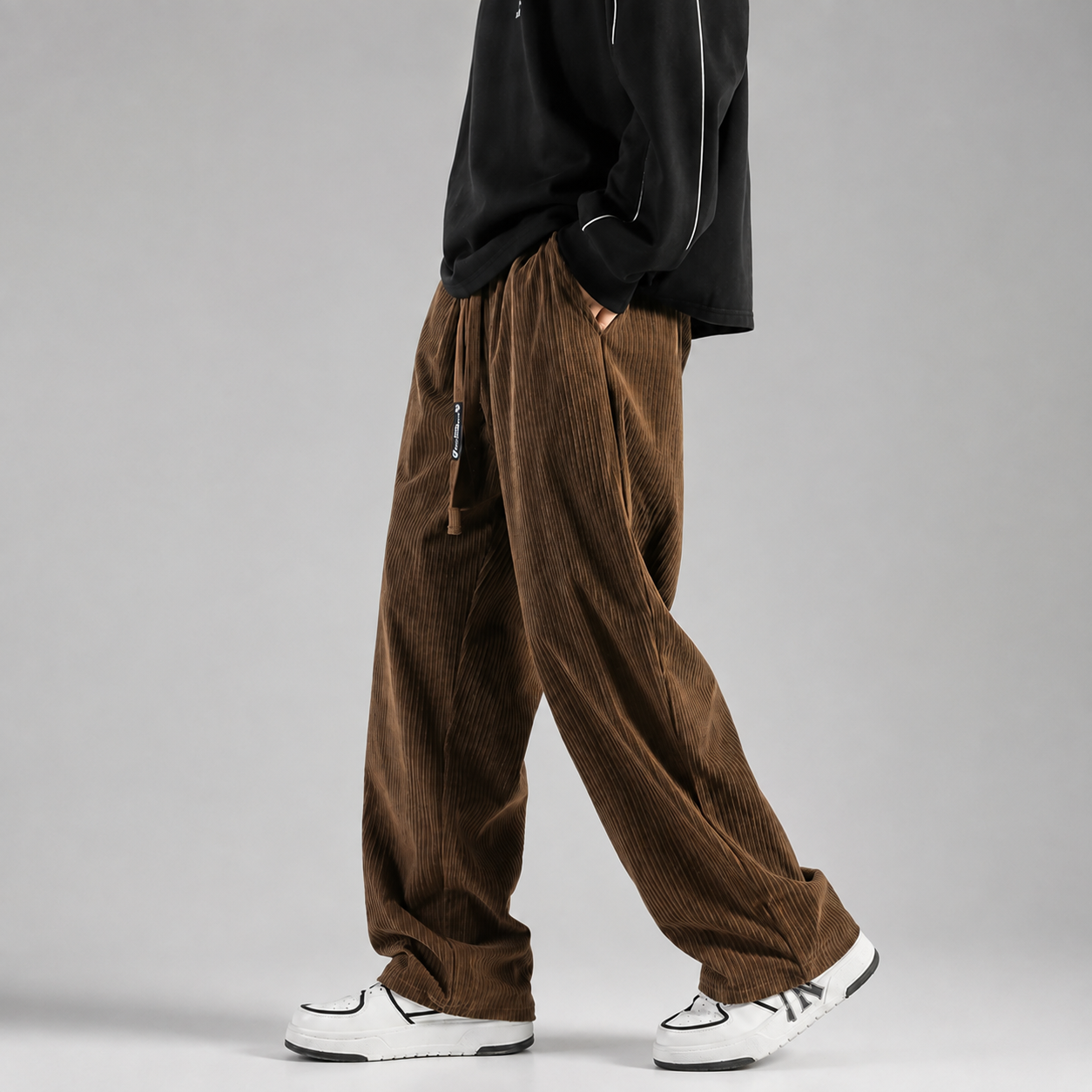 Colter Men's Corduroy Pants – Relaxed Wide Leg Drawstring Casual Trousers