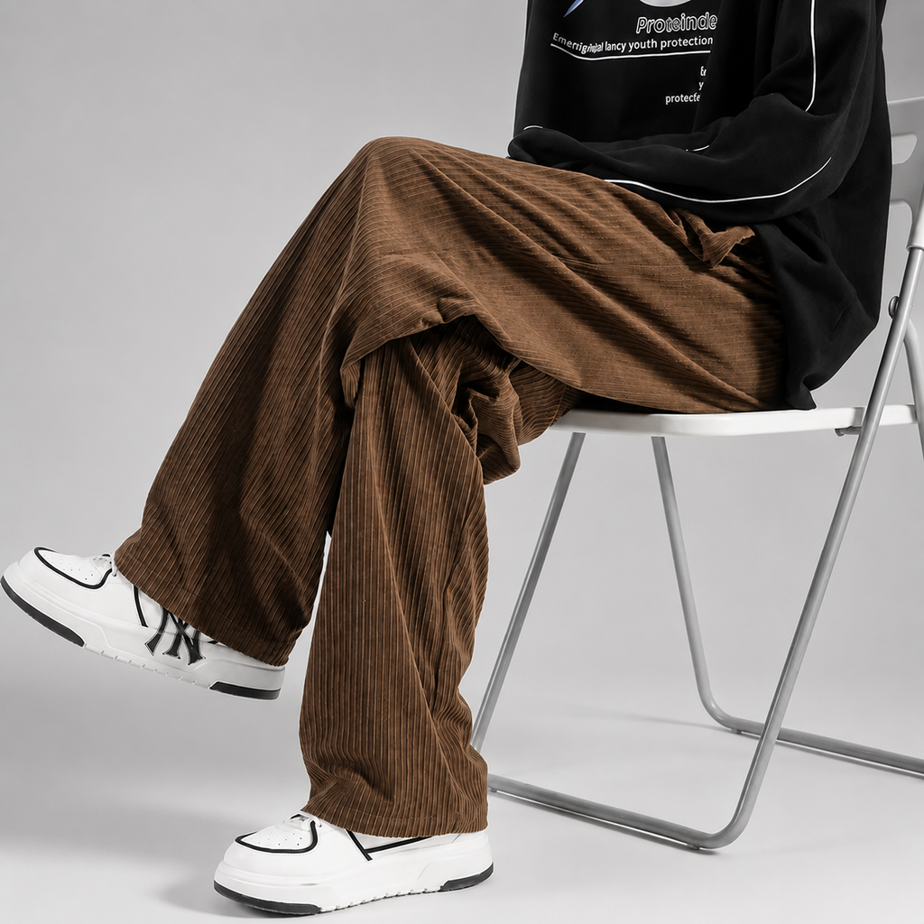 Colter Men's Corduroy Pants – Relaxed Wide Leg Drawstring Casual Trousers
