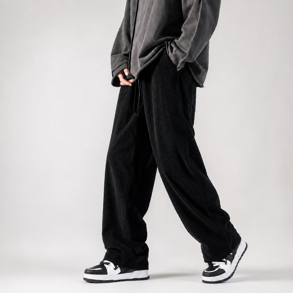 Colter Men's Corduroy Pants – Relaxed Wide Leg Drawstring Casual Trousers