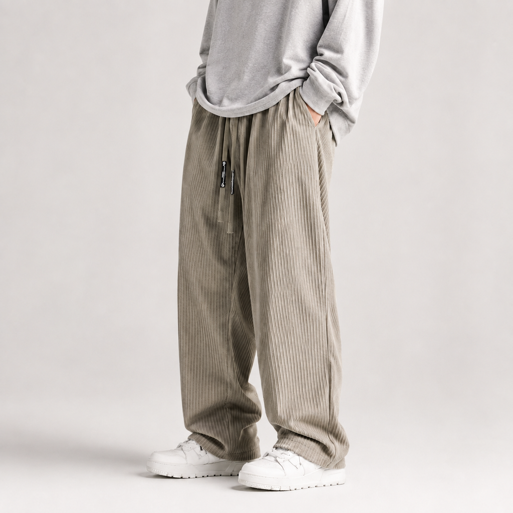 Colter Men's Corduroy Pants – Relaxed Wide Leg Drawstring Casual Trousers
