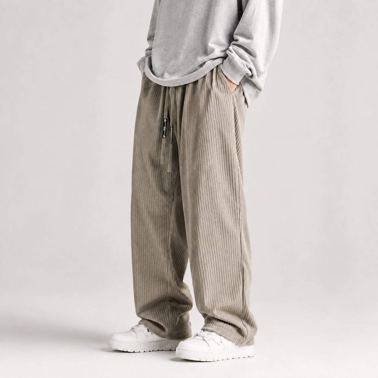 Colter Men's Corduroy Pants – Relaxed Wide Leg Drawstring Casual Trousers