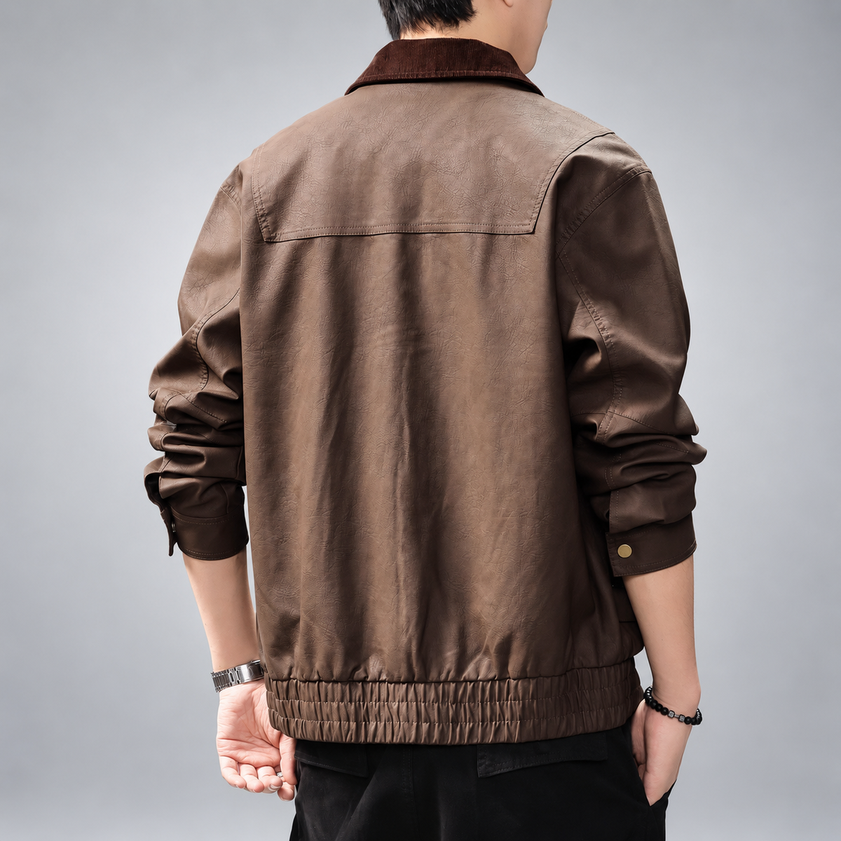 Aaron Men's Textured Bomber Jacket with Contrast Corduroy Collar