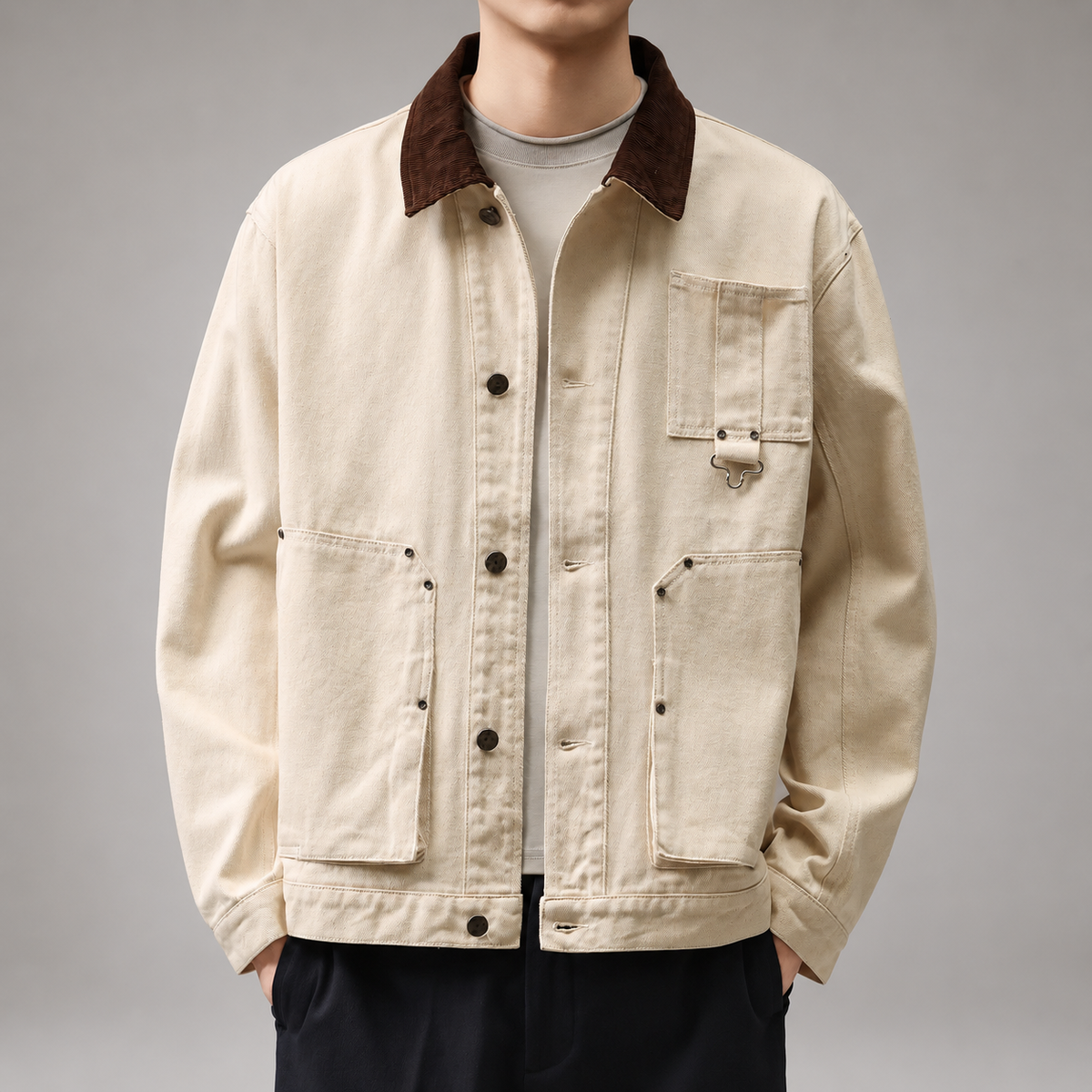 Anselm Men’s Button-Front Utility Jacket with Patch Pockets