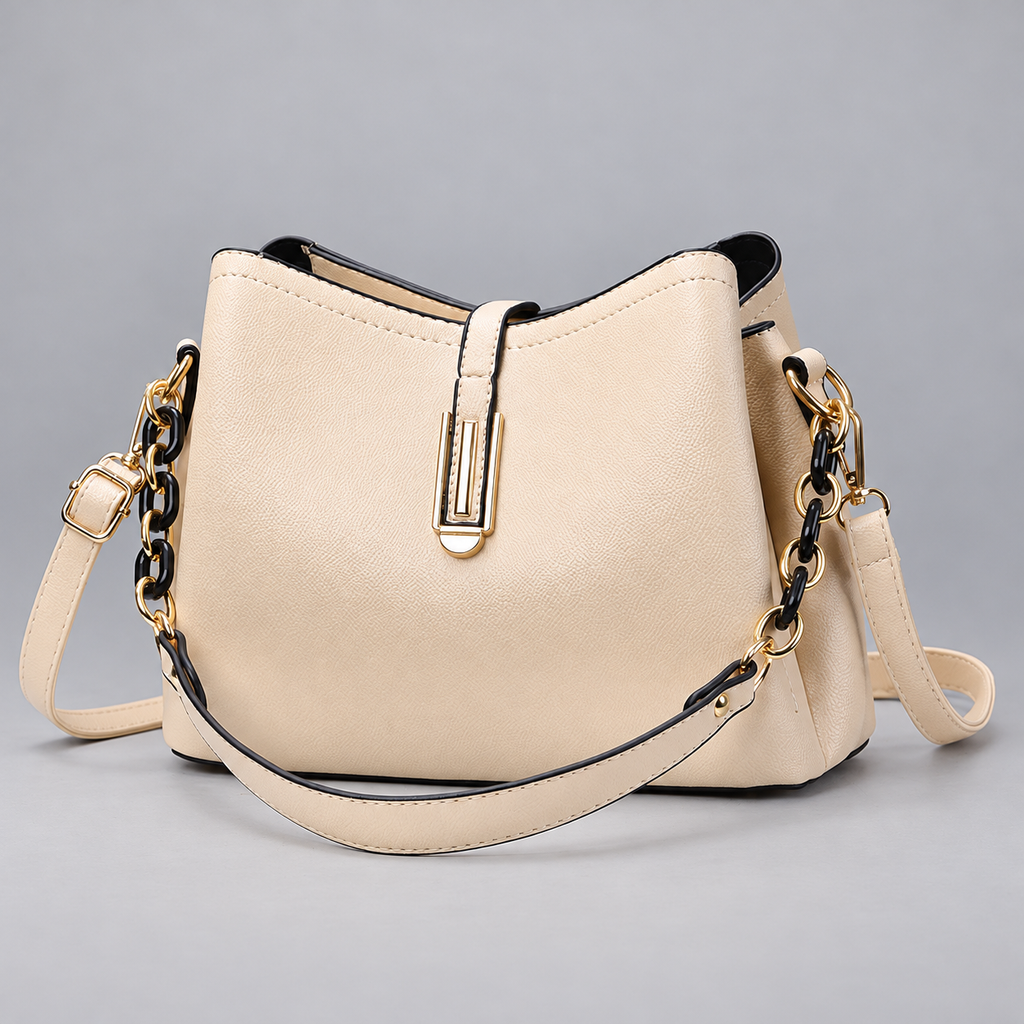 Caslen Women’s Textured Shoulder Bag with Chain Details