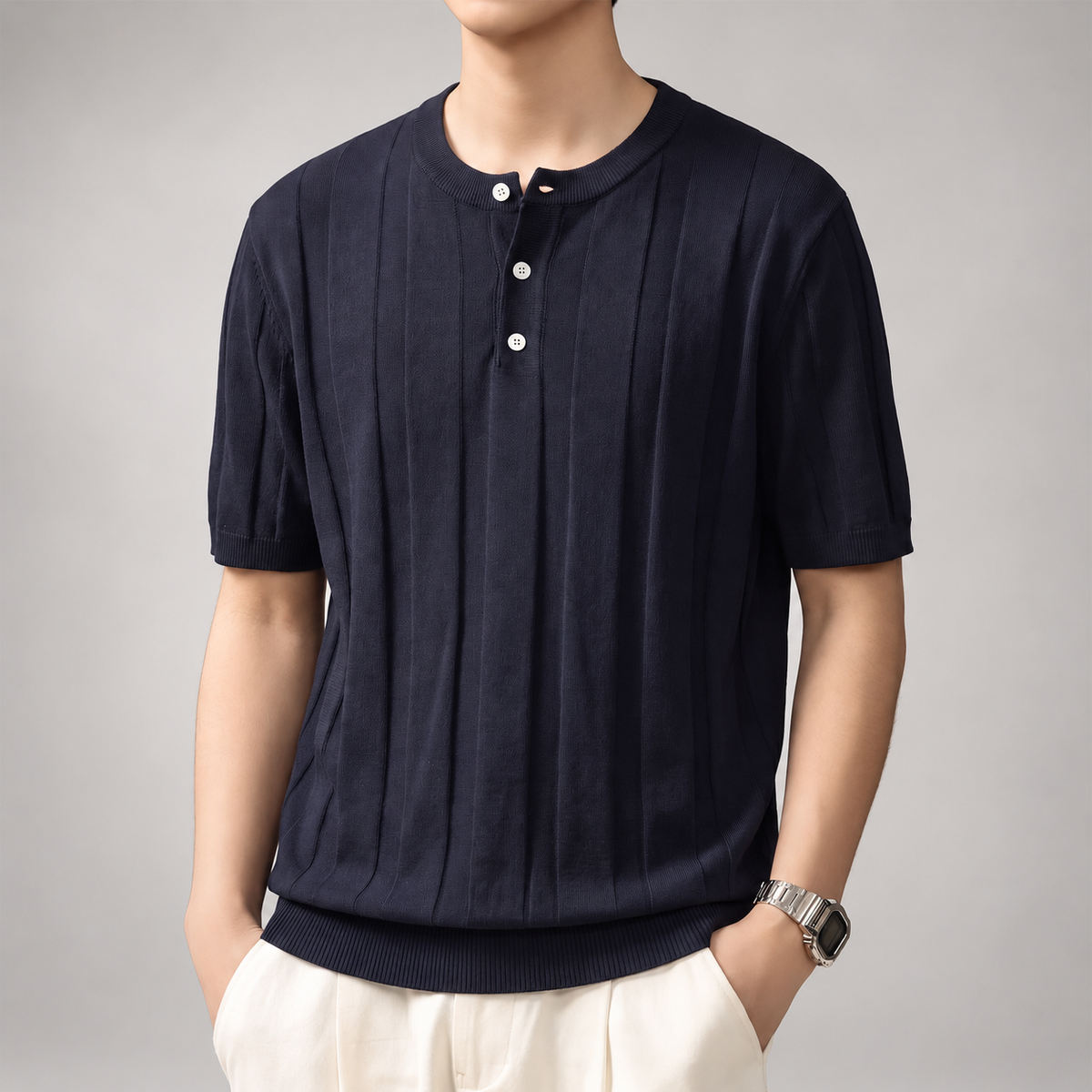 Alistair Men’s Short Sleeve Ribbed Knit Henley Shirt