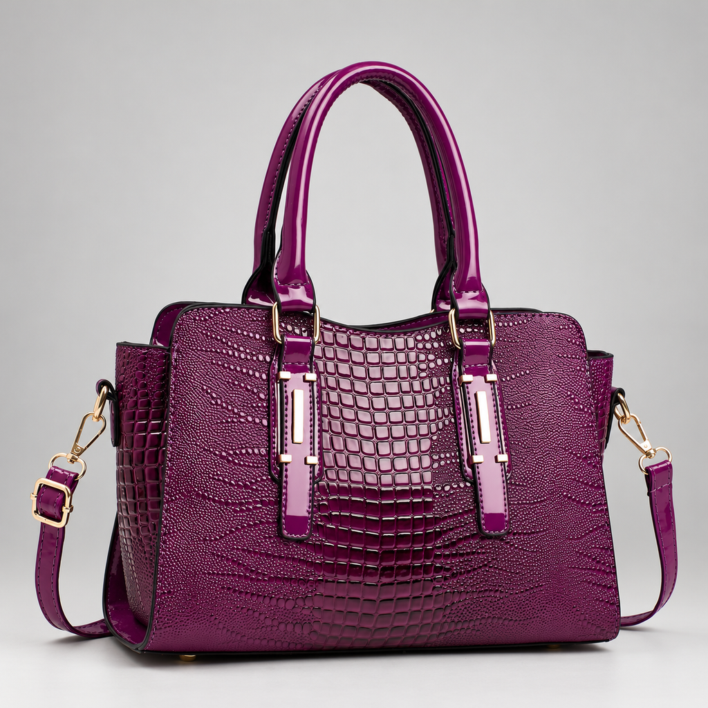 Daphne Women’s Glossy Croc-Effect Top-Handle Handbag