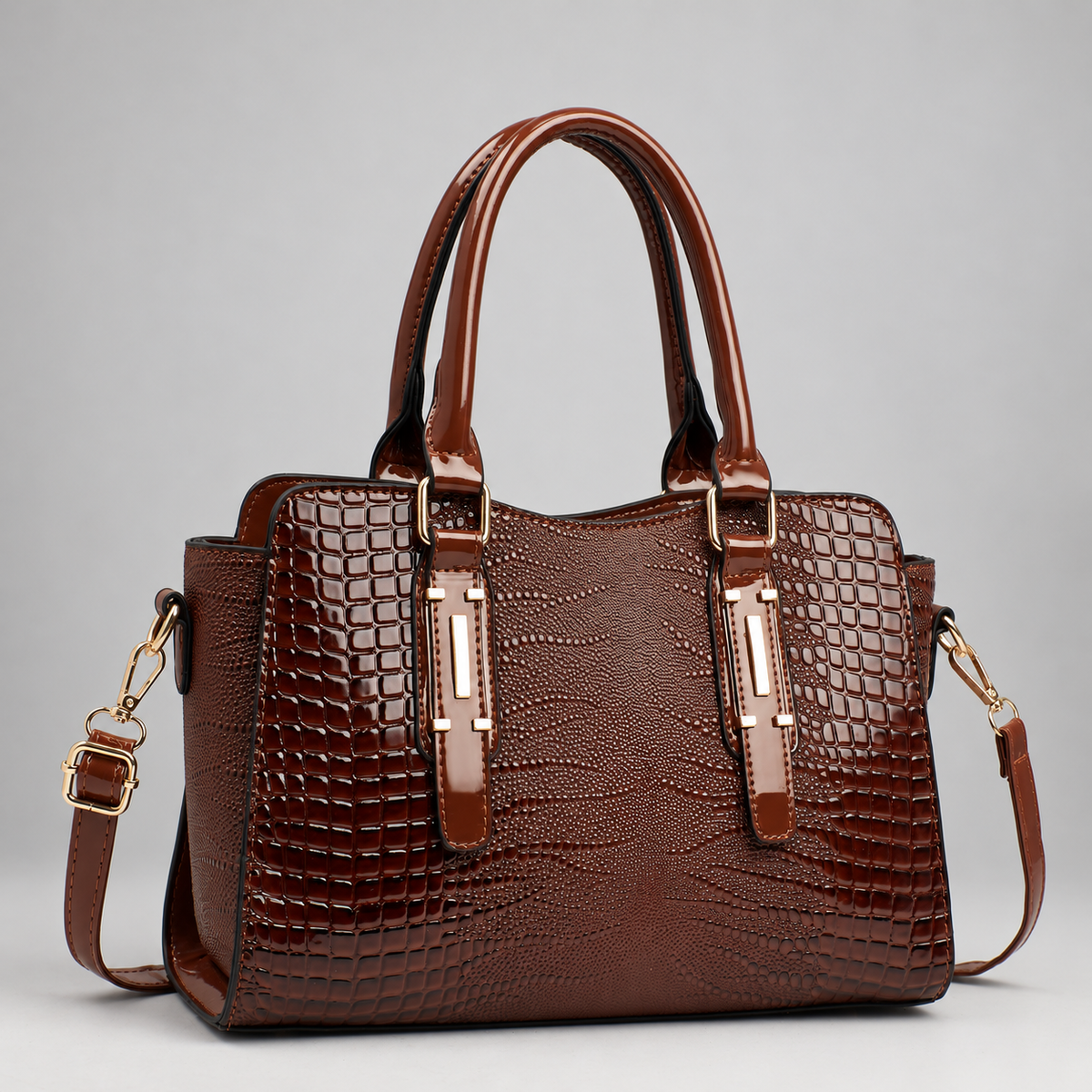 Daphne Women’s Glossy Croc-Effect Top-Handle Handbag