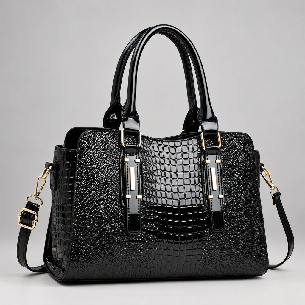 Daphne Women’s Glossy Croc-Effect Top-Handle Handbag