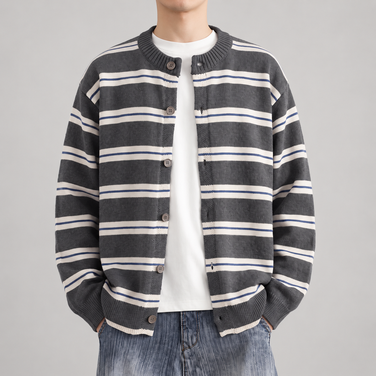 Crosby Men’s Striped Button-Front Knit Cardigan