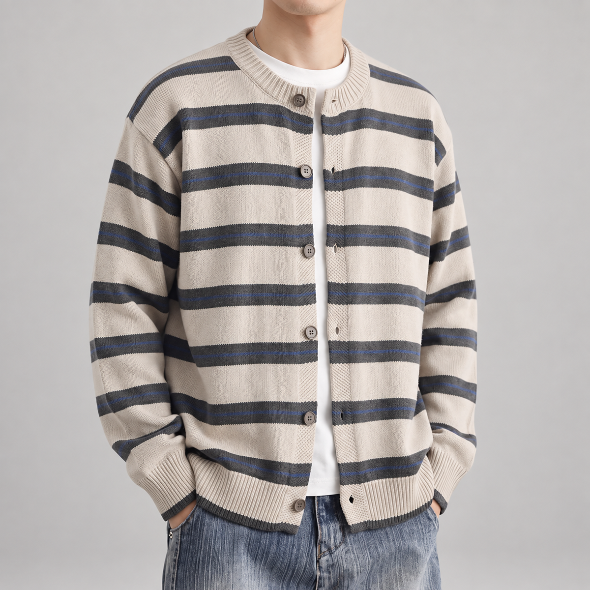 Crosby Men’s Striped Button-Front Knit Cardigan